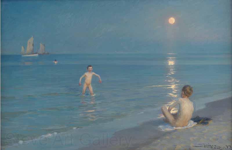 Peder Severin Kroyer Boys bathing on a summer evening at Skagen Beach Spain oil painting art